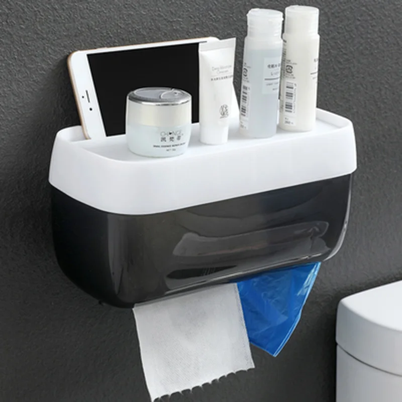 

Waterproof Toilet Paper Holder Wall Mount Bathroom Paper Roll Storage Box Durable Phone Tray Shelf Plastic Tissue Dispenser Case