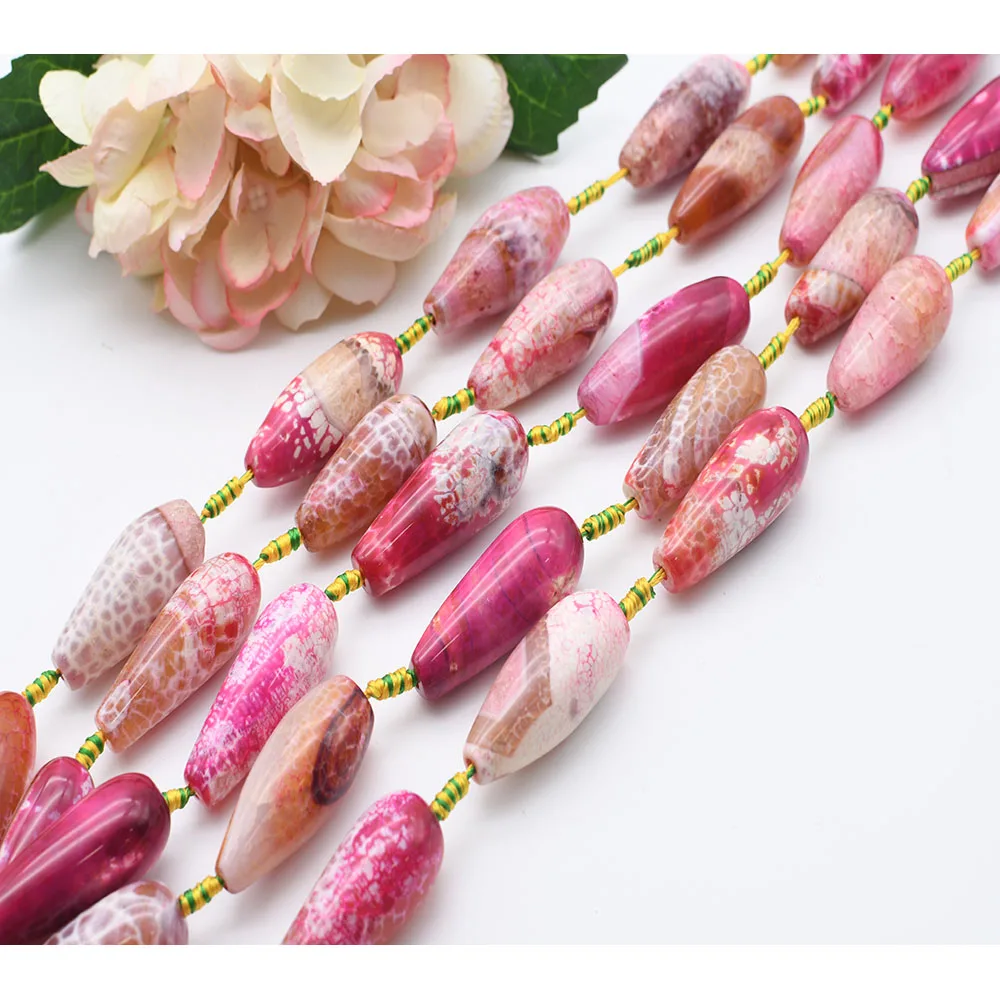 44x19mm Natural Ice crack pattern Pink water drop Agate stone beads For DIY Bracelet Necklace Jewelry Making Strand 15