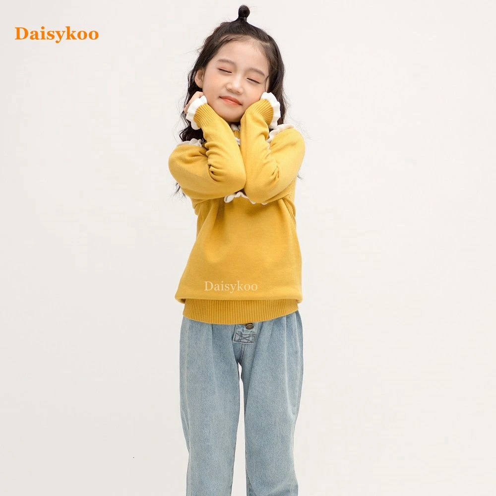 Daisykoo/ хлопковый свитер для девочек осенне-зимнее пальто, свитер детский пуловер детский джемпер с кружевом Y009