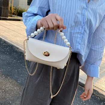 

Pearl Women's Shoulder Bag Fashion PU Leather Handbag Luxury Chain Messenger Bag Mobile Phone Mini Bag