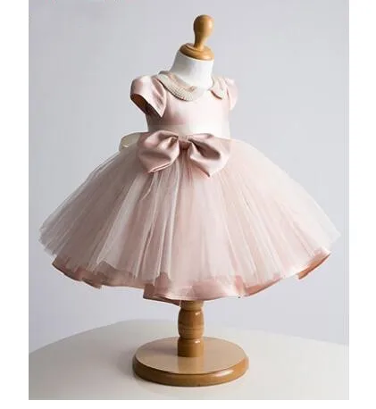 Красивый розовый цветок платье для девочки с жемчугом детское бальное платье для девочки День рождения платье Крещение новорожденного