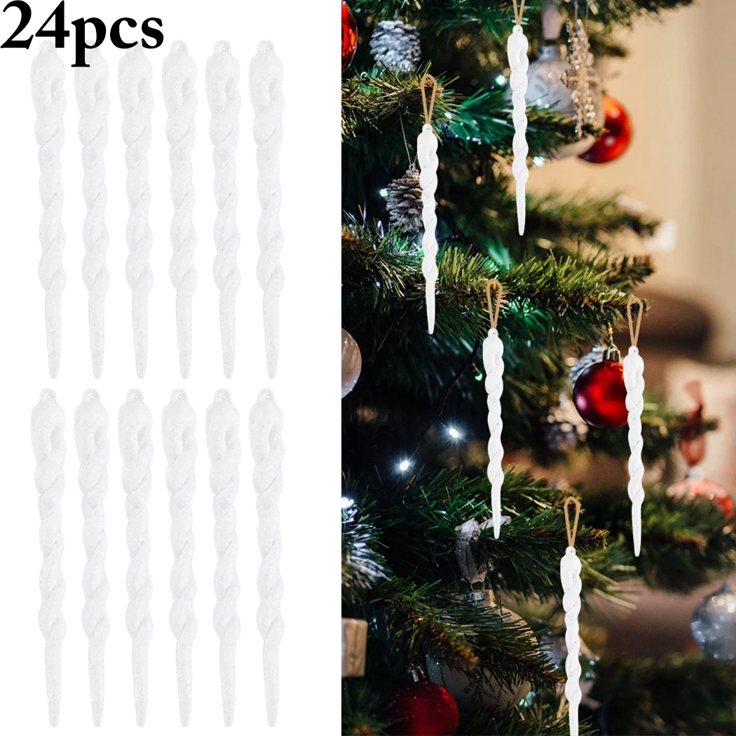 24PCS Transparent Christmas Icicle Ornament DIY Party Hanging Decoration Xmas Tree Ornament 3 Colors Can Choose