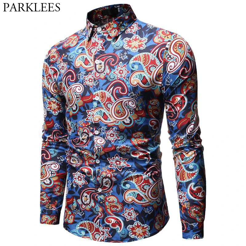 Goedkoop Mens Paisley Shirt Brand Design Stijlvolle Slim Fit Dress Shirts Mannen Lange Mouwen Chemise Homme Party Casual Sociale Camisas Hombre
