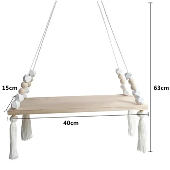 

Decor Tassels Storage Shelf Rack Wall Hanging Solid Wood Toys Model Baby Kid Room Natural Wooden Wool+cotton Rope 40*15cm Board