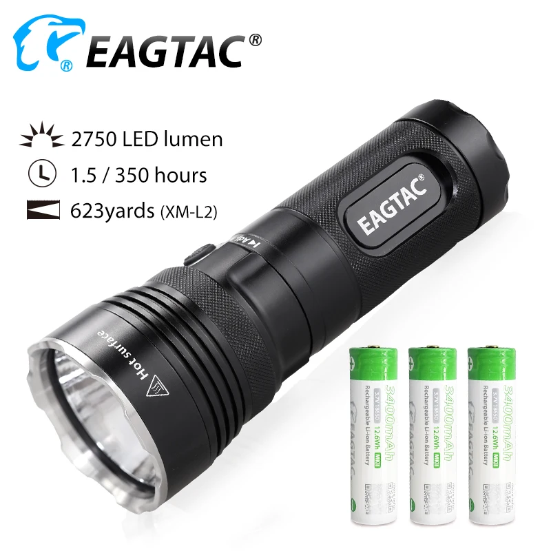 Светодиодный фонарик EAGTAC MX25L3 2750 люмен 3 18650 3400 мАч 570 метров фотограф