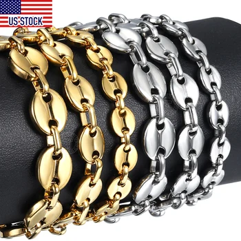 Coffee Beans Link Chain Bracelet 7/9/11mm Stainless Steel Gold Silver Color for Men Women Fashion Jewelry Gift DKBM169