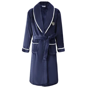 

Winter Knee-length Full Men Kimono Robe Gown Homewear Keep Warm Flannel Lovers Sleepwear Nightgown Casual Bath Gown Plus Size