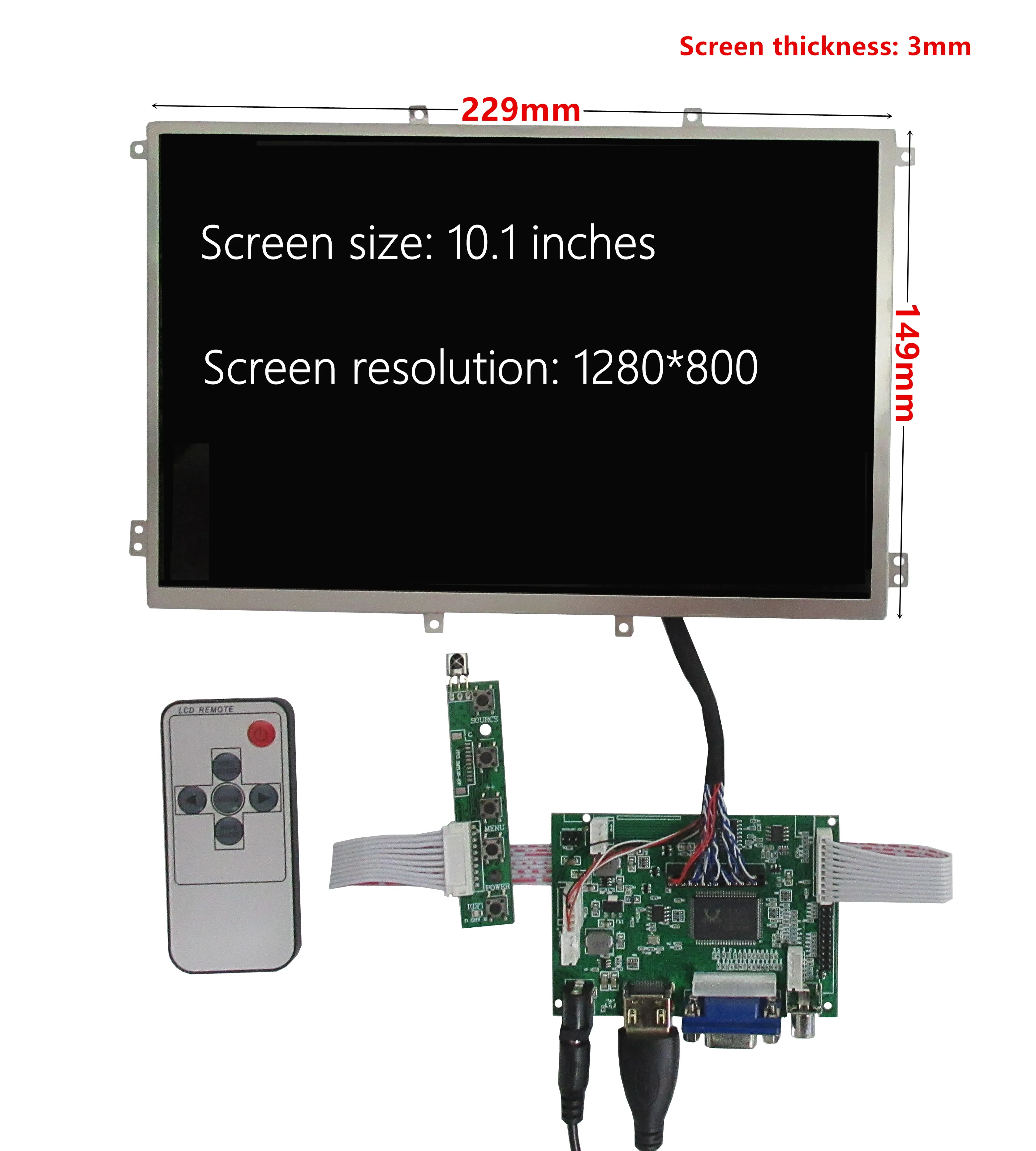 10.1 Inch 1280*800 IPS Screen Display LCD Monitor Driver Board Control HDMI-Compatible VGA Audio For Orange Raspberry Pi 1 2 3 4