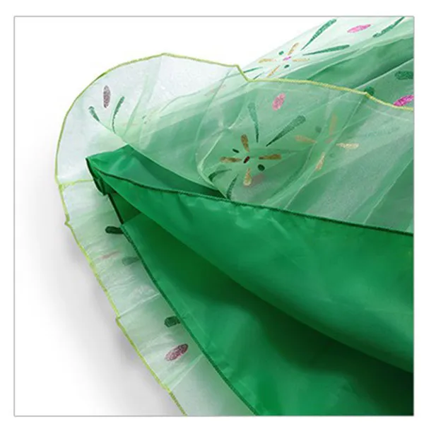 Anna Green Princess Dress for Baby Girl Embroidery Shoulderless Floral Anna Party Dress Kid Cosplay Clothes Summer Fancy Costume