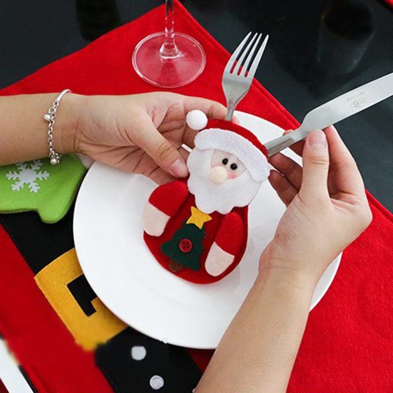Christmas Xmas Decor Snowman Kitchen Tableware Holder Pocket Dinner Cutlery Bag