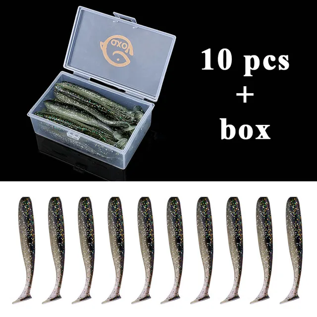QXO Fishing Soft Lure Worm With Box Silicone Bait Swimbait Streamer Sea Fishing Spoon Lure 7cm 10cm Wobbler Set 10pcs