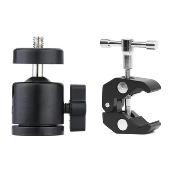 

1 Pcs Mini Ball Head 1/4 Inch Mount for Camera Tripod & 1 Pcs Super Clamp with 1/4Inch-20 and 3/8Inch-16 Thread