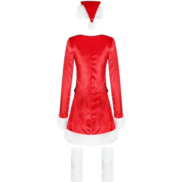 Sexy Red Velvet Long Sleeve Christmas Dress Up Set For Adult Women Cosplay Costume Xmas Outfit 5