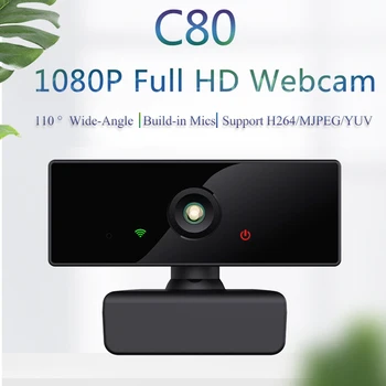 

1080P HD Webs Camera 110 Degree Widescreen USB Plug and Play Built-in MIC Webcam for School Office Working Supply