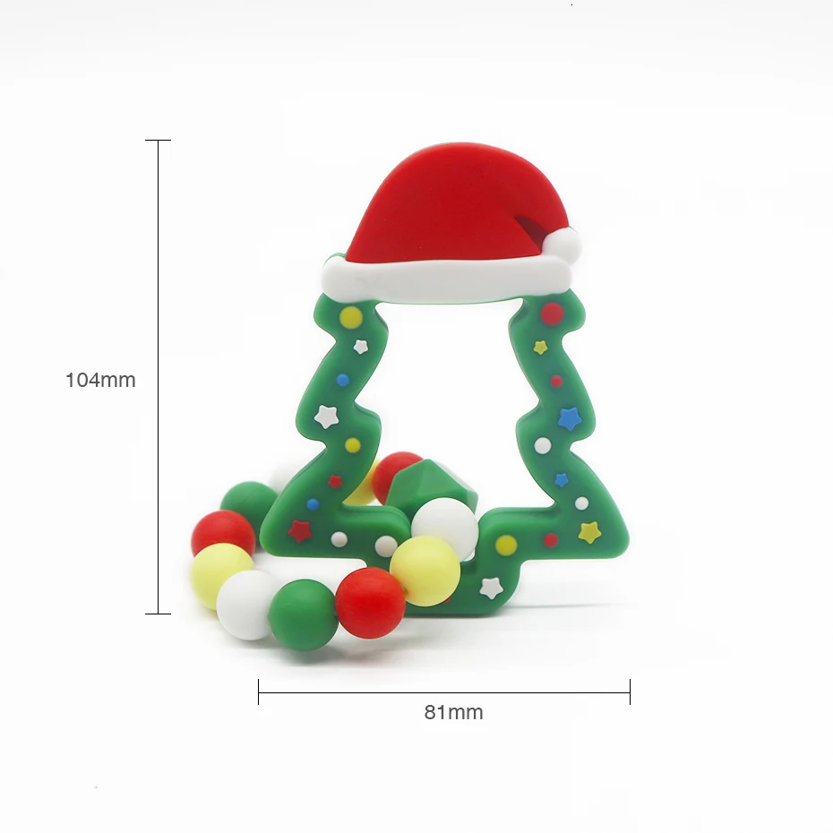 Силиконовый Прорезыватель для зубов, детский браслет в форме рождественской елки, Прорезыватель для зубов, без бисфенола, силиконовые бусины, детская погремушка, аксессуары для коляски, игрушка