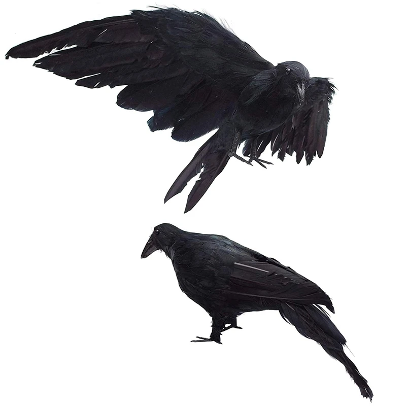 2 Pack Realistic Crows Extra Large ручная работа черная пернатая ворона для украшения Хэллоуина