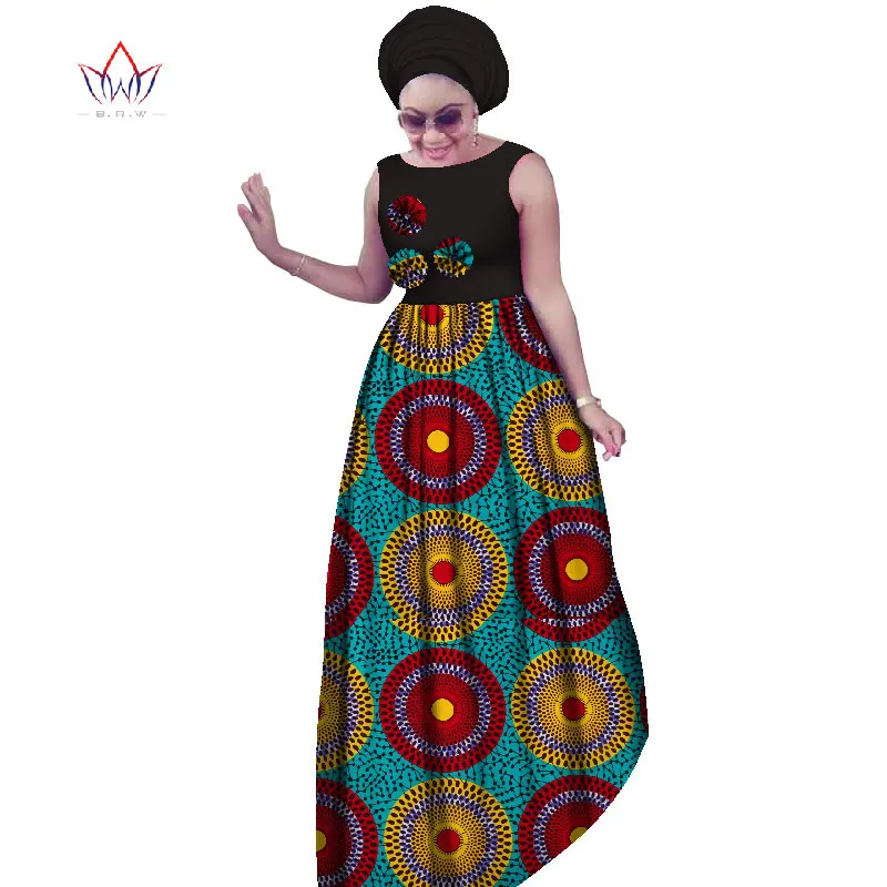BRW африканские платья размера плюс для женщин 6XL Дашики Африканский стиль без рукавов сексуальные макси платья+ платок 2 шт WY2019 - Цвет: 16
