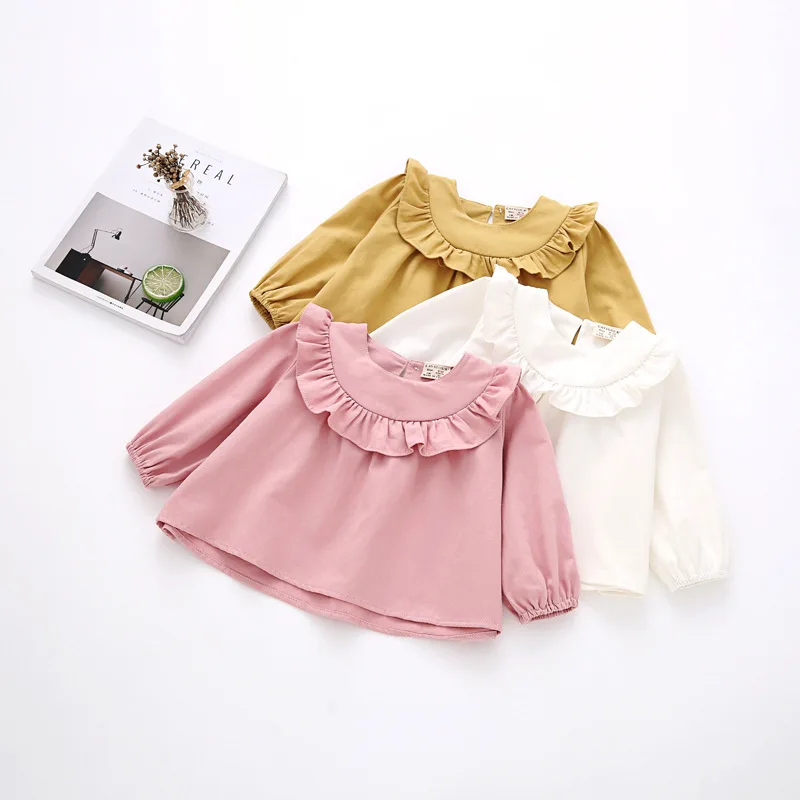 

Autumn Baby Girls 100%Cotton Longsleeve Tee Shirts Spring Tops ruffle design Toddle Girls Chilren Clothing