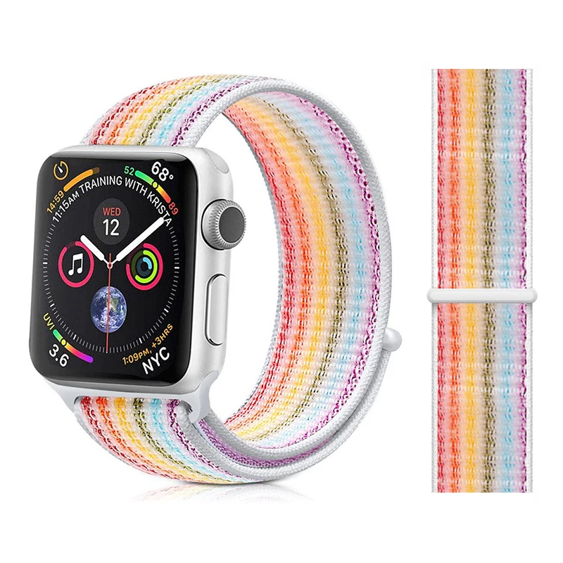 Ремешок для apple watch band 4 5 3 44 мм 40 мм спортивный нейлоновый браслет correa apple watch 42 мм 38 мм iwatch series 5/4/3 ремешок для часов - Цвет ремешка: Rainbow