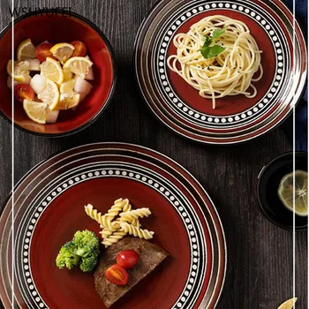 

1pcs European retro color disc steak sushi cuisine dish soup bowl ceramic service dish cake dish western food dish cup beautiful