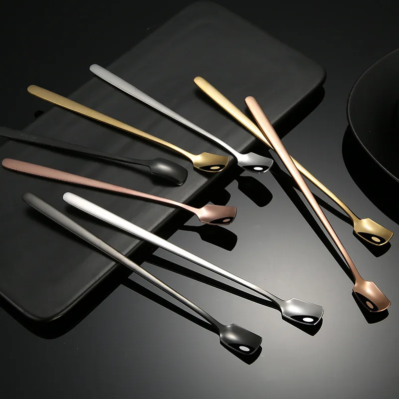 

304 stainless steel square spoon coffee stirring creative long handle bar ice spoon