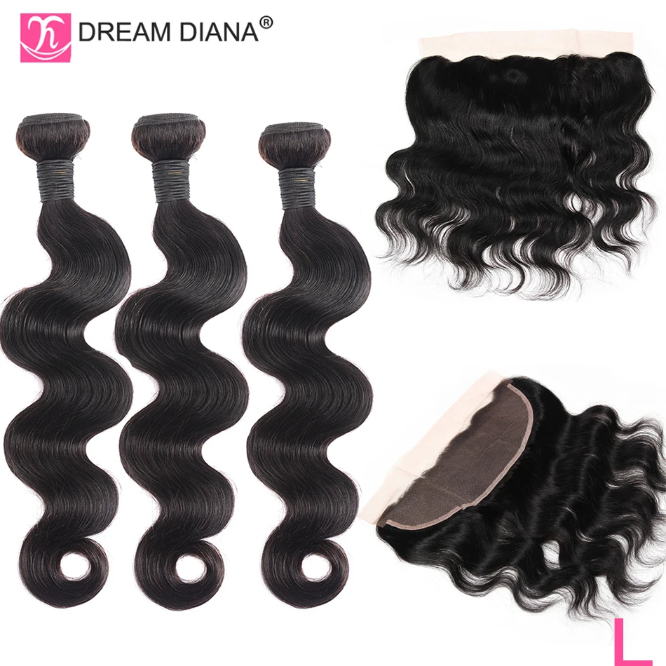 

DreamDiana Remy Indian Body Wave Ear To Ear Lace Frontal Closure With Bundle 100% Human Hair Bundles And Frontal Closure Dyeable