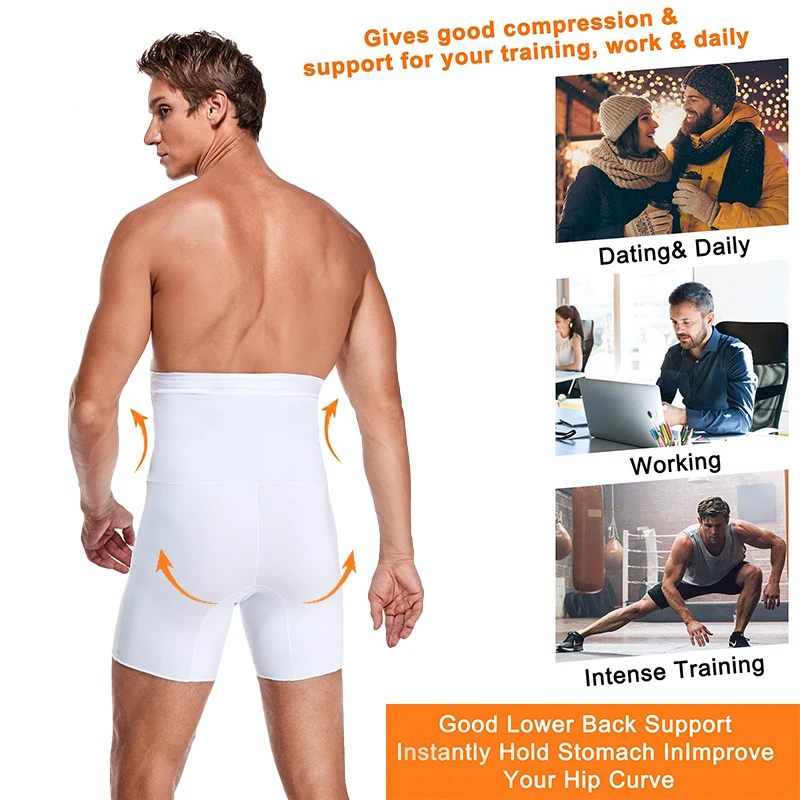 Men's Fitness Tummy Control Shorts High Waist Slimming Compression Underwear Body Shaper Seamless Belly Girdle Boxer Briefs Gym