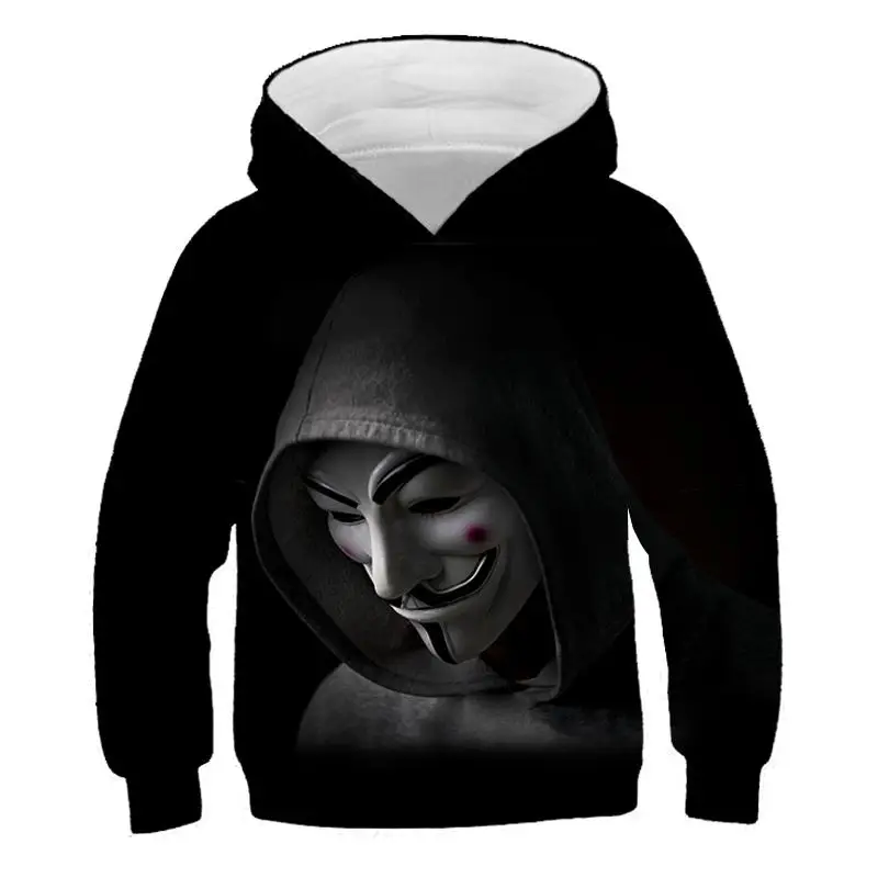 V for Vendetta» 3D для маленьких мальчиков и девочек толстовка с капюшоном длинным рукавом Детская рубашка с капюшоном V for Vendetta» Объёмный рисунок(3D-принт) модная детская толстовка
