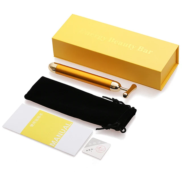 متعددة الوظائف جهاز العناية بالجمال 24k عصا تدليك الوجه الأسطوانة ثلاثية الأبعاد شريط الطاقة الذهبية تهتز مدلك لأداة الجمال