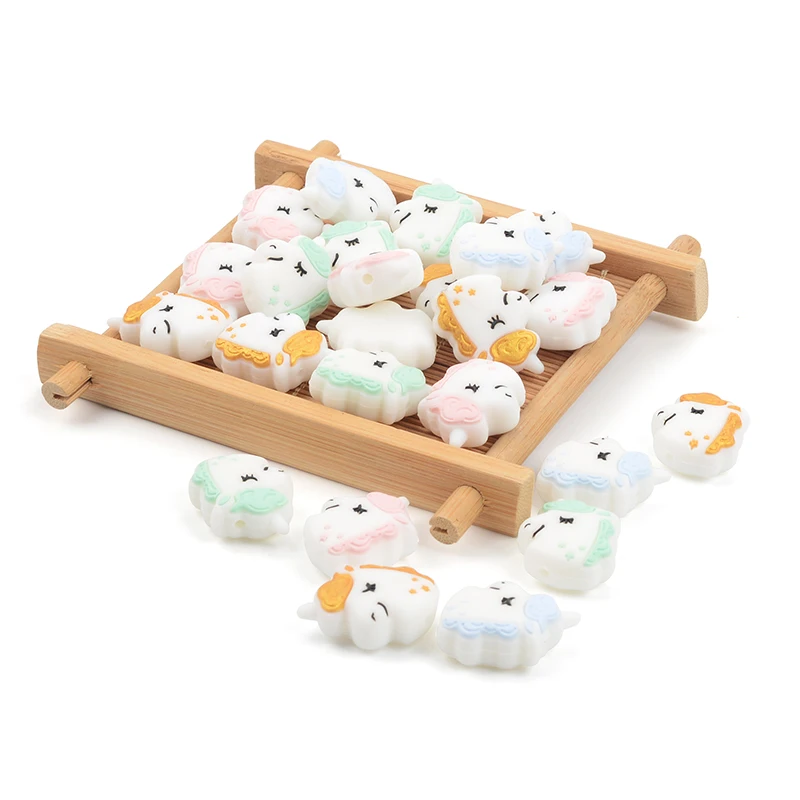 LOFCA  Teether 실리콘 구슬 5pcs 유니콘 라운드 실리콘  젖니가 남 구슬 식품 학년 간호 씹는 실리콘 구슬 
