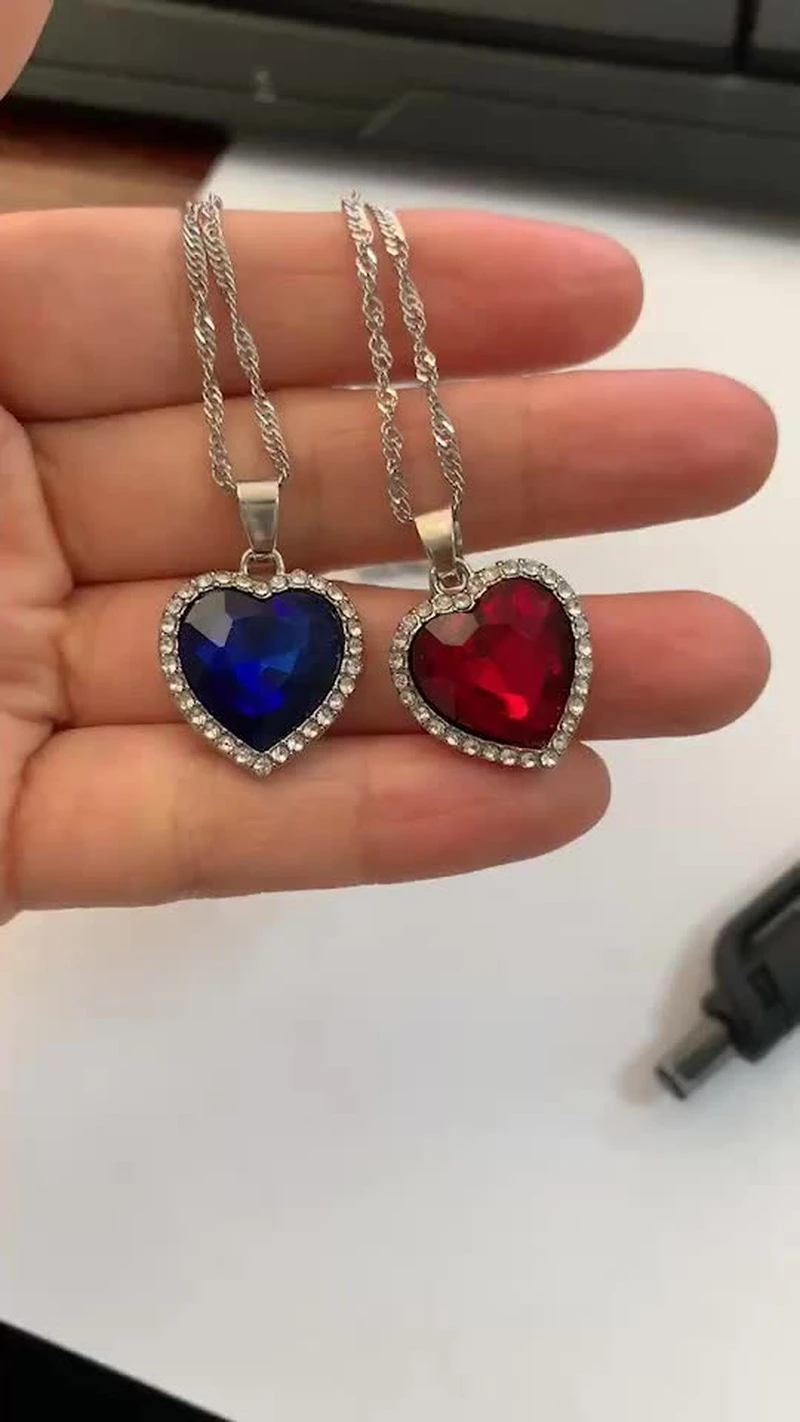 Titanic Heart of the Ocean Necklaces for Women Blue Romantic CZ Chain Pendant Necklaces Fashion Wedding Jewelry