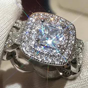 

VAGZEB new design Luxury 2pc/set Silver Color Ring fashion Engagement Wedding Ring set for Women bridal jewelry