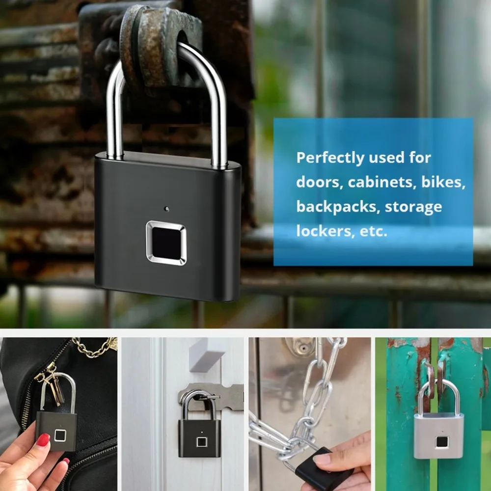 Безопасность Keyless USB Перезаряжаемый дверной замок отпечаток пальца Умный Замок быстрая разблокировка цинковый сплав Металл Портативный