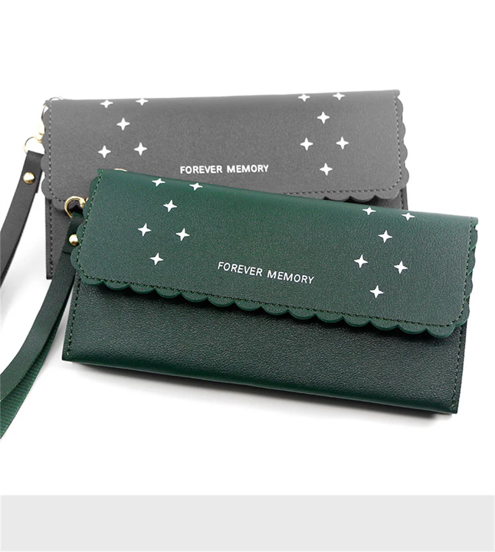Big Capacity Thin Strap Envelop Design Carteira Gifts Star Pattern Metal Accessories Long Wallet for Woman Shopping Pocket Bag