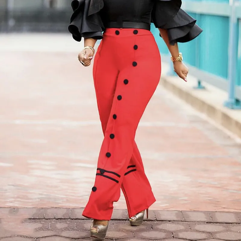 

Orange Pants High Waist with Zipper Elastic Black Button Large Size African Women Trouses Sprig Summer Fashion Plus Size XXL New