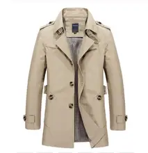 Factory Outlet Male Casual Jacket Long Trench Coat Cotton Washed Jacket Brand Classic Lconic Trench Breasted Overcoat Men