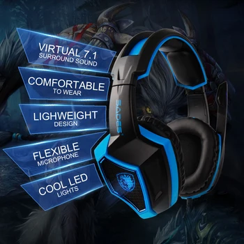 

SADES LUNA Virtual 7.1 Surround Sound Gaming Headset USB Headphones In-line Remote Gamer