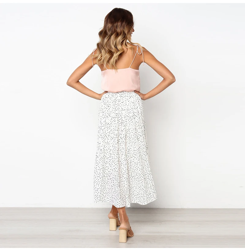 Женская Летняя мода белый горошек цветочный принт плиссированная пикантная юбка средней длины Высокая талия карманы одежда для пляжного отдыха женские юбки