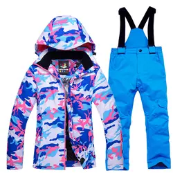 Комплект детской лыжной одежды, ветрозащитная водонепроницаемая куртка, теплые дышащие штаны на бретелях, подходит для мальчиков, зимняя