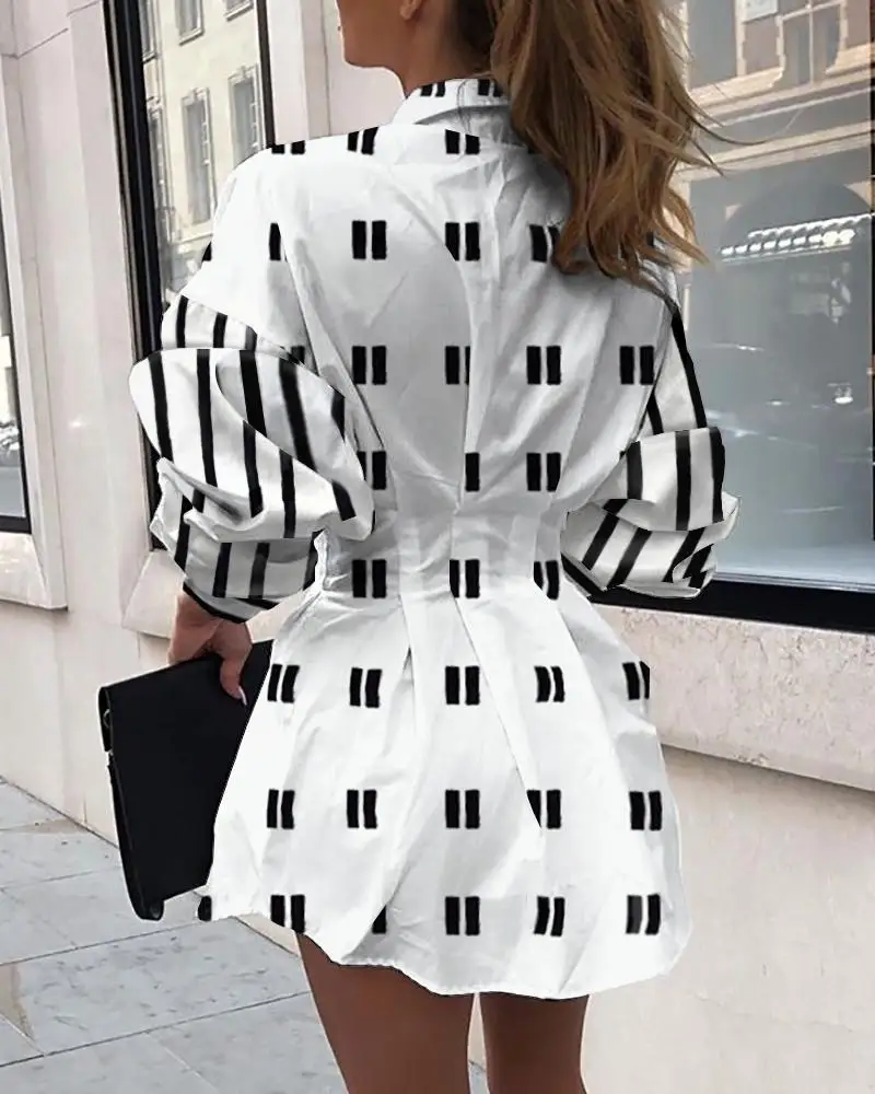 Long Sleeve Shirt Dress Summer Boho Beach Dresses Women Casual Striped Print A-line Mini Party Dress Vestidos