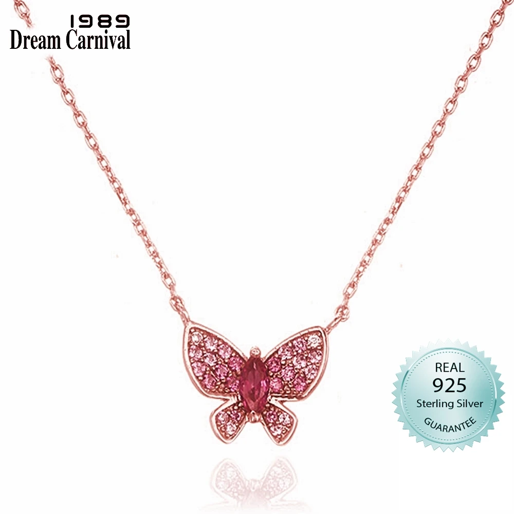 

DreamCarnival1989 Women Silver Necklace Fuchsia Butterfly CZ Daily Wear 2.32g Christmas Party Gift Fine Jewelry Hot Sell SN09118