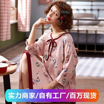 

Summer Nightgown Camisole Sexy Sleeveless Midi-skirt Children Pajamas Summer Thin Section Printed Cotton Home Wear