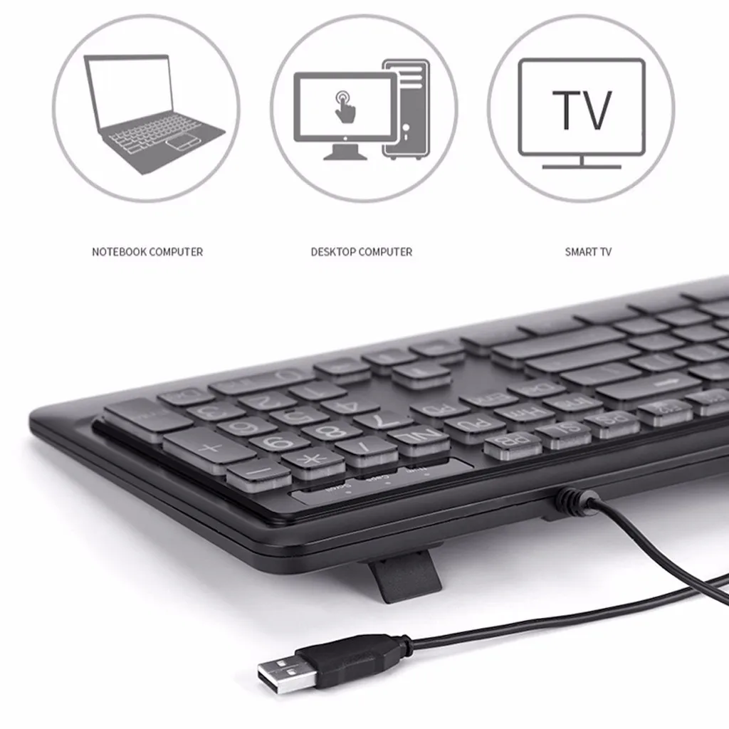 Горячая Роскошная клавиатура с подсветкой Проводная клавиатура идеально подходит для офисных столов рабочие станции черная покупка