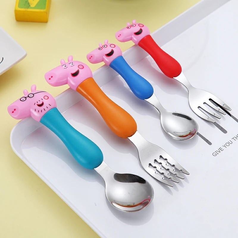 

NEW Peppa Pig Children's Tableware Spoon Fork Spoon Set Dining Lunch George Peppa Pig Party Toys Free Delivery