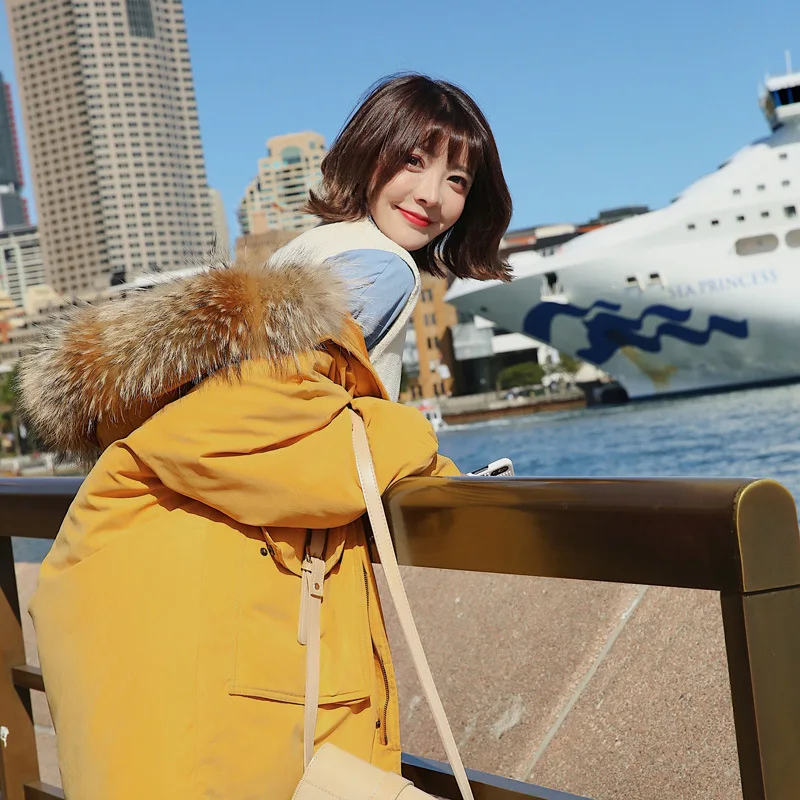 

2019 down Jacket Women's Korean-style Mid-length Large Fur Collar Loose-Fit BF Students Cotton-padded Clothes down Coat Large Si