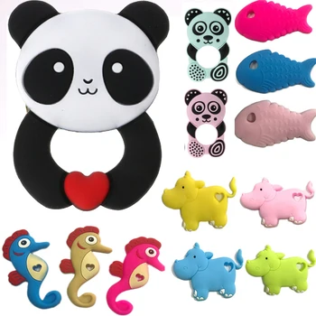 

24 Colors Silicone Teethers Animal Panda Hippo Fish Baby Ring Teether Silicone Chew Charms Baby Teething Gift Toddler Toy