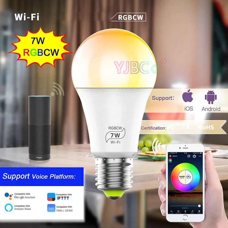 

New WiFi Music 7W RGBCW Smart LED Bulb 5CH E27 full color Wifi Voice Control Magic Home led Light Lamp by Android 4.0/IOS9.0