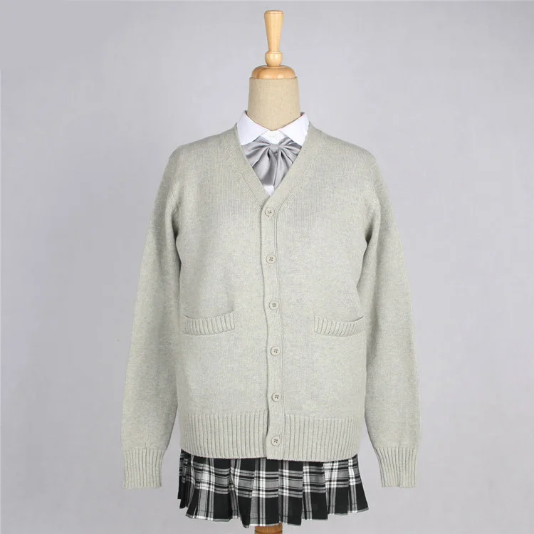 School JK Uniform Sweater Coat Anime Cosplay Costumes Cardigan Outerwear Sweater 10 Colors Long-sleeved Knitting Coat For Girls - Цвет: Gray