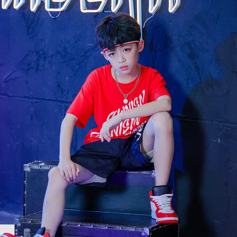 

Children Hip Hop Childrenswear BOY'S Hip Hop Handsome Summer Fashion-Children Hiphop Clothes Loose Short Sleeve Table