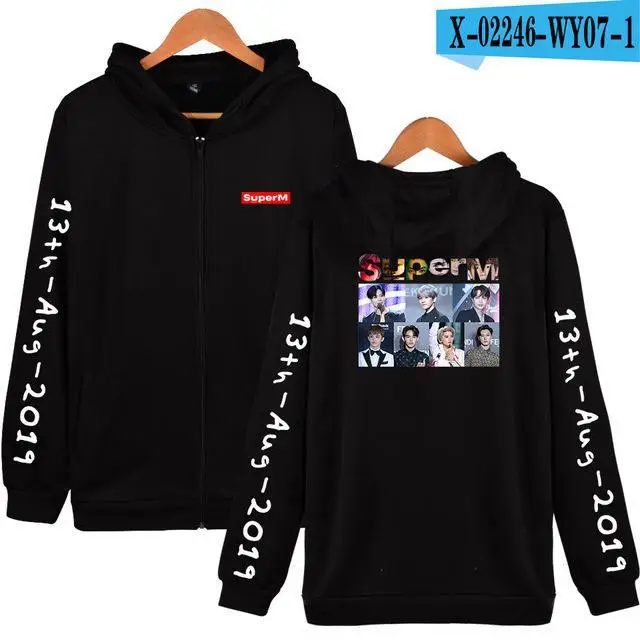 Новая мода k-pop SuperM BAEKHYUN KAI Mark LUCAS TEN Taeyong свитшоты на молнии с капюшоном женские с длинным рукавом супер M Kpop с капюшоном - Цвет: 4